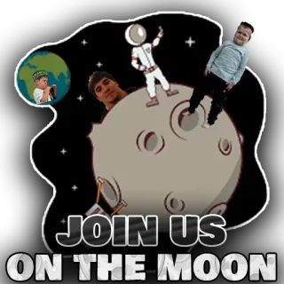 😉 JOIN US ON THE MOON lune, espace, astronaute, rejoindre, fun, dessin animé whatsapp sticker