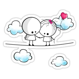 ❤ liefde, koppel, romantiek, wolken, lucht, ballon, cartoon, fantasierijk telegram sticker