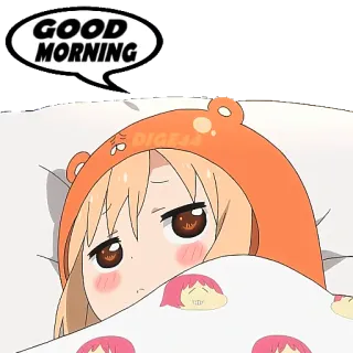 🛏 Umaru Doma Himouto! Umaru-chan GOOD MORNING umaru, himouto, animé, bonjour, kawaii, mignon whatsapp sticker