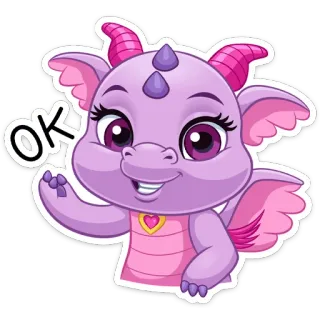 👌 OK dragão, desenho animado, fofo, roxo, rosa, ok, aprovação whatsapp sticker