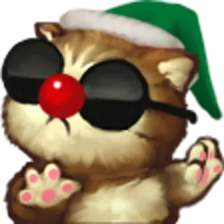 😎 Katze, Weihnachtsmütze, Weihnachten, Sonnenbrille, rote Nase, Tier, Cartoon telegram sticker