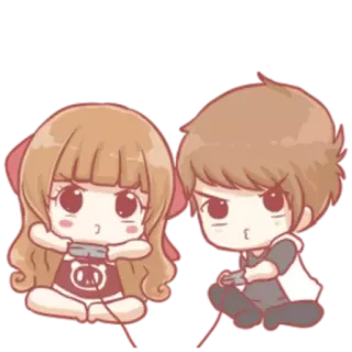 🎮 cute, kawaii, anime, gaming, couple, cartoon telegram sticker
