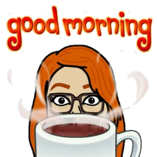 ☕ good morning good morning, coffee, glasses, red hair, bitmoji telegram sticker