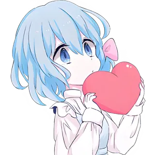 ❤️ Anime, Mädchen, Herz, Süß, Blaue Haare, Cartoon, Kawaii, Liebe telegram sticker