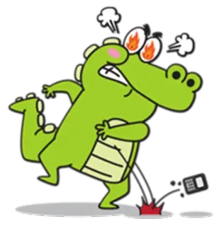 🐊 ワニ, 怒り, 漫画, イライラ, 破壊, 電話 telegram sticker