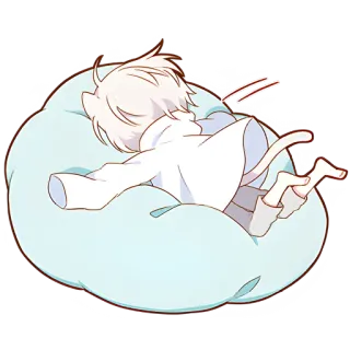 🙁 Katzenjunge, Anime, schlafend, faul, süß, kawaii, Chibi whatsapp sticker