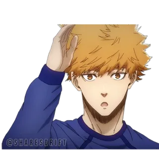 👋 animé, choqué, confus, cheveux orange, chemise bleue whatsapp sticker