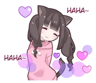 😚 HAHA~ anime, cat girl, kawaii, heart, cute, cartoon, animated telegram sticker