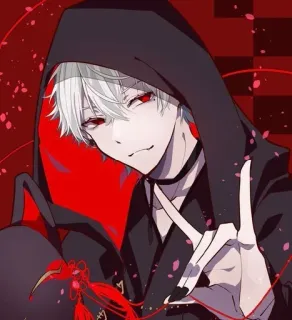 🤍 anime, red, hood, white hair, choker, gothic, manga whatsapp sticker