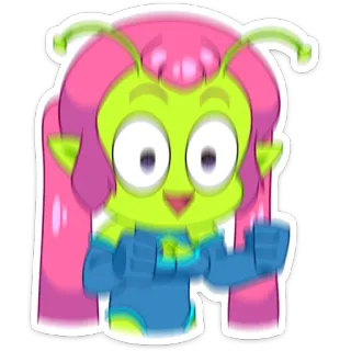 😐 Alien, Desenho animado, Engraçado, Cabelo rosa, Fofo, Verde telegram sticker