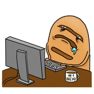 🤓 #1 BREAD brood, computer, lui, grappig, cartoon, werk telegram sticker