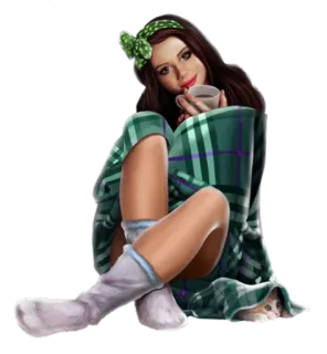 😊 mujer, café, manta, acogedor, dibujos animados telegram sticker