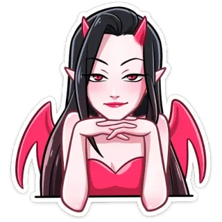 🙂 quỷ, cô gái, sừng, cánh, hoạt hình, fantasy whatsapp sticker