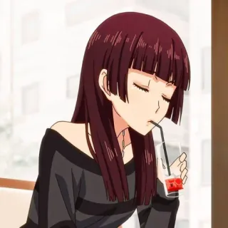 💜 Anime, Ragazza, Bevendo, Cannuccia, Capelli lunghi telegram sticker