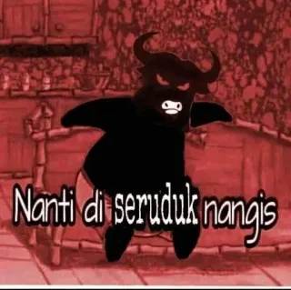 🌟 Nanti di seruduk nangis bull, cartoon, animal, indonesia, meme whatsapp sticker