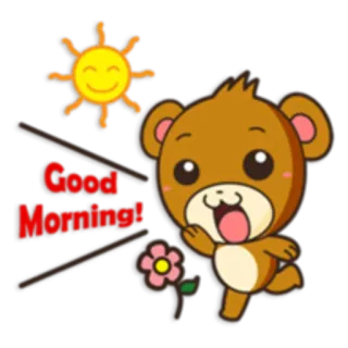 🌝 Good Morning! Bär, Sonne, Blume, Guten Morgen, Gruß, süß, Cartoon telegram sticker