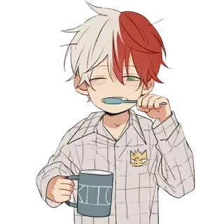 🩸 Shoto Todoroki My Hero Academia Anime, Todoroki, Spazzolino da denti, Mattina, Pigiama telegram sticker