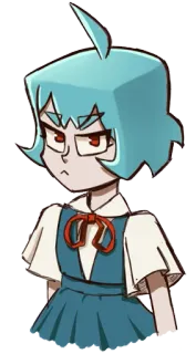 😠 chica anime, dibujo animado, ilustración, pelo azul, linda, manga telegram sticker