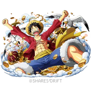 😁 Monkey D. Luffy One Piece @SHARES DRIFT Anime, One Piece, Luffy, Tesouro, Pirata telegram sticker