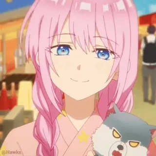 ☺️ @Hawks Anime, pinke Haare, süß, Mädchen, Cartoon, Sticker telegram sticker