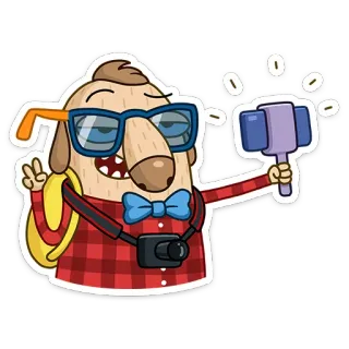 🤳 cartoon, dog, traveler, glasses, camera, cartoon character, tourist telegram sticker