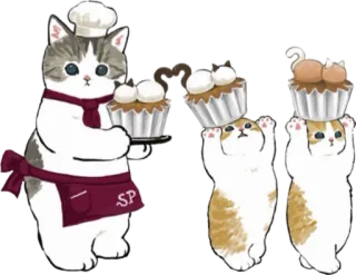 🧁 cats, cupcakes, baking, chef, cute, animals telegram sticker