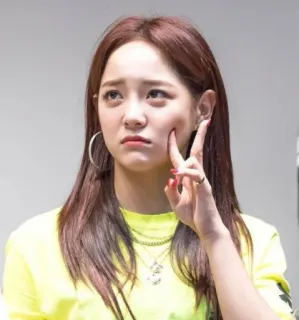 🙁 donna, coreana, femmina, persona, segno di pace, cantante telegram sticker