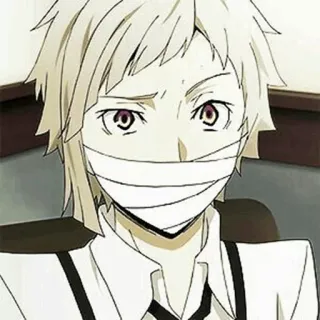 🗝 Atsushi Nakajima Bungo Stray Dogs 애니메이션, 캐릭터, 붕대, 진지한, 회색 머리 telegram sticker