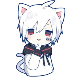 ❓ cat, anime, white hair, chibi, cartoon, cute, manga whatsapp sticker