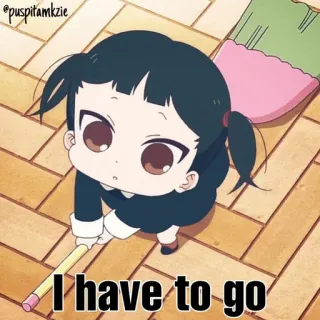 🥱 I have to go 애니메이션, 소녀, 빗자루, 청소, 떠나는 whatsapp sticker