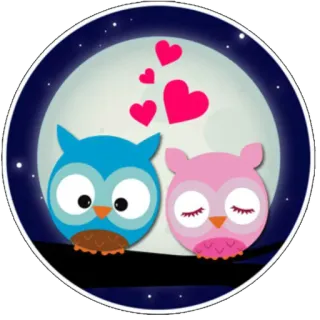 😗 owl, love, hearts, cute, animal, moon, night telegram sticker