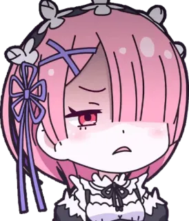 😒 Ram anime, garota, cabelo rosa, fofa, desenho animado, Ram, Re:Zero telegram sticker
