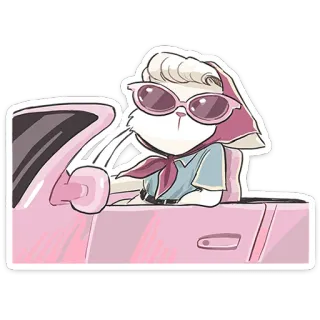 😎 猫, 運転, サングラス, 車, 動物, 漫画, ピンク telegram sticker