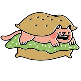 🥯 猫, サンドイッチ, 食べ物, ユーモア, 漫画, 動物, 可愛い, 面白い telegram sticker