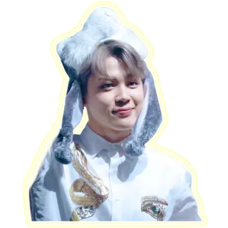 🙂 Jimin Jimin, BTS, K-pop, chanteur, idole, bonnet lapin, portrait telegram sticker