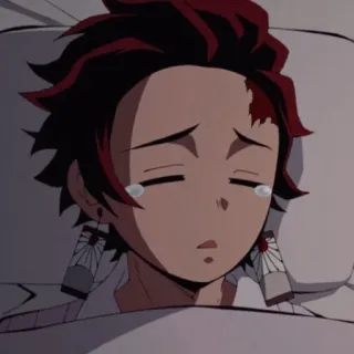 💫 Tanjiro Kamado Demon Slayer anime, buồn, khóc, giường, Tanjiro, Thanh Gươm Diệt Quỷ telegram sticker