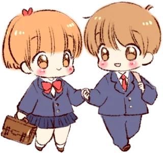 👨‍⚖️ Anime, École, Uniforme, Couple, Mignon, Dessin animé telegram sticker