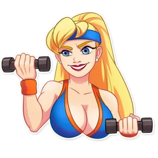 🏋 Frau, Fitness, Übung, Hantel, Cartoon, blond telegram sticker