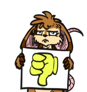 👎 désapprouver, pouce vers le bas, dessin animé, anthropomorphe, rat, négatif telegram sticker