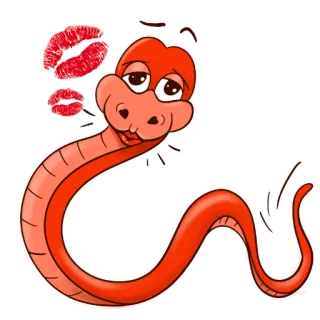 😘 serpent, dessin animé, animal, rouge, baiser, lèvres, mignon whatsapp sticker