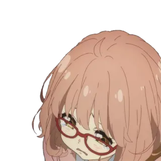 😢 Mirai Kuriyama Kyoukai no Kanata anime, girl, crying, sad, glasses, kawaii whatsapp sticker