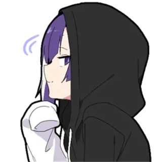 🙂 Anime, Cartoon, Kapuzenpullover, Lila Haare, Schwarz, Weiß telegram sticker
