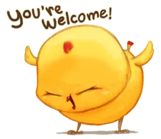 🐤 You're welcome! pintinho, amarelo, fofo, pássaro, desenho animado, saudação whatsapp sticker