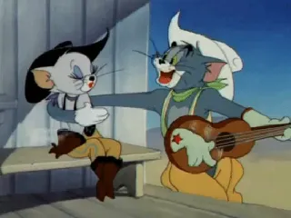 🤠 Tom and Jerry cartoon, western, cat, mouse, guitar, music telegram sticker
