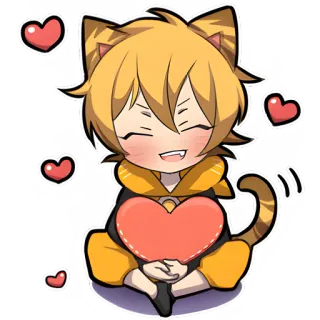 ❤️ 고양이소년, 애니메이션, 귀여운, 하트, 귀여운, 스티커 telegram sticker