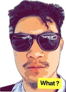 😳 What ? мультфильм, мужчина, солнцезащитные очки, вопрос, портрет telegram sticker