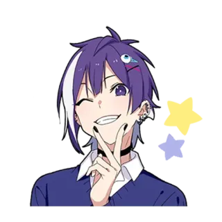 ⬇️ anime, manga, character, purple hair, winking, cute, choker, piercings whatsapp sticker