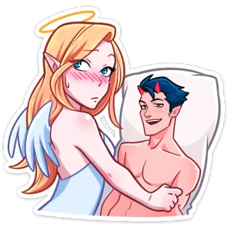 😬 天使, 恶魔, 卡通, 情侣, 爱, 幻想 telegram sticker