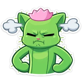 😡 cactus, chat, énervé, dessin animé, plante, mignon, sticker, drôle telegram sticker