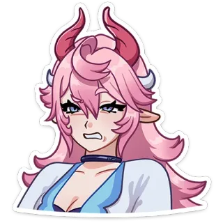🤨 anime, cartoon, pink hair, demon, horns, elf, woman telegram sticker
